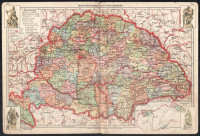 cca 1941 Magyarország politikai térképe, a visszacsatolt területekkel, M. Földrajzi Intézet metszése és nyomása. 27,5x40,5 cm, 1:2.500.000. Lap sarkaiban a Trianon szoborcsoport illusztrációival. Lapszéli apró foltokkal, hátoldalán