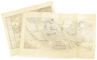 cca 1896 Buda és Pest térképe, készítette: Tomala Nándor 1836-ban + Pestnek rajzterve az 1838-dik évi vízáradat következtében munkába vett rendezésével együtt. Budapest műszaki útmutatója I.-II. tábla. Kis lapszéli szakadással,
