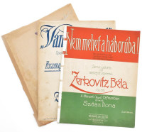 1914-1919 Zerkovitz Béla 3 dalának kottája: 'Nem mehet a háborúba!', 'Asszony, asszony, csókos asszony!', Százszorszép és más dalok (tiszteletpéldány zenészeknek). Bp., Rózsavölgyi és Társa. Vegyes állapotban, sérülésekkel.