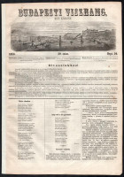 1856 Budapesti Visszhang 39. szám. Sept. 24. 1856. A címlapon a budapesti panoráma fametszetű képével, a Lánchíddal, a budai királyi palotával, háttérben a Gellért-heggyel. Pest, Herz János, valamint 4 szövegközti fametszetű