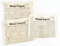 1856 Wiener Telegraf VIII. Jahrgang, No. 20., 32., 162., német nyelvű újság 3 db száma, vegyes állapotban, foltokkal