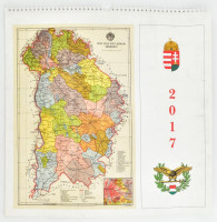 2017 HM Zrínyi Térképészeti és Kommunikációs Szolgáltató KHT 2017-es falinaptára, rajta vármegyés térképekkel, foltos.