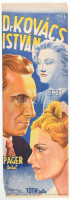 1942 Dr. Kovács István. Moziplakát (filmplakát, rácsplakát). Fekete István regénye után, Páger Antal főszereplésével, további szereplők: Simor Erzsi, Tóth Júlia, Rajnay Gábor. Litográfia, papír. Unitas Lito, Bp. M.F.I. Film. Jó