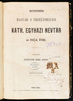Egyetemes Magyar- s Erdélyországi kath. egyházi névtár az 1863/1864-ik évre. Szerk.: Jászapáthi Imrik József. Első évi folyam. Pest, 1863, Vodiáner F. (Wodianer F.), 1címkép nélkül 2+XXVI+584 p. Korabeli félvászon-kötés, kopott