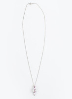 Ezüst(Ag) nyaklánc rózsaszín köves medállal, jelzett, h: 50 cm, bruttó: 7,1 g