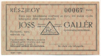 Budapest 1925. 'Joss Gallér' részjegy, hátlapon bélyegzéssel T:VF kis szakadás