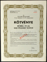 Budapest 1989. 'Állami Pénzverő' 2 éves lejáratú, évi 23% kamatozású kötvénye 50.000Ft-ról, 'MINTA' felülbélyegzéssel, '000000' sorszámmal, szelvényekkel T:AU