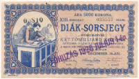 Budapest 1925. 'Diák-Sorsjegy' 5000K értékben, 'XIII. sorozat, 035557' sorszámmal T:VF