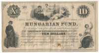 1852. 10$ 'A' 'Kossuth bankó' piros kézi sorszámozással '8337' T:F foltHungary 1852. 10 Dollars 'A' 'Hungarian Fund' handwritten red serial number '8337' C:F spotAdamo G119