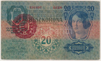 1913. 20K I. kiadás, piros 'MAGYARORSZÁG' felülbélyegzéssel, '2226 532497' T:III Adamo K17B