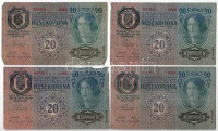 1913. 20K 'II. kiadás' fekete 'ROMANIA TIMBRU SPECIAL' felülbélyegzéssel (4db) T:F,VG kisebb anyaghiányAdamo K17