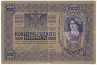 1918. 10.000K piros 'MAGYARORSZÁG' felülbélyegzéssel, '1006 62404' egyik oldala magyar, a másik német nyelvű T:F két kis helyen ragasztvaHungary 1918. 10.000 Korona with red 'MAGYARORSZÁG' overprint, '1006 62404' one side is in