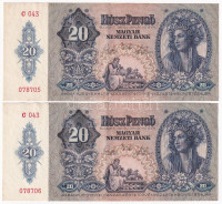 1941. 20P (2x) sorszámkövetők 'C 043 078705 - C 043 078706' T:XFAdamo P12
