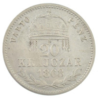 1868KB 20kr Ag 'Ferenc József / Váltó Pénz' Körmöcbánya (2,54g) T:AU,XF R! Hungary 1868KB 20 Kreuzer Ag 'Franz Joseph / Váltó Pénz' Kremnitz (2,54g) C:AU,XF R! Huszár: 2150., Unger III.: 1470.a, Adamo M11.1