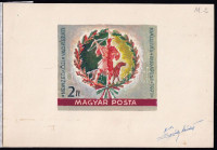 1971 Légrády Sándor: Vadászati Világkiállítás 2Ft bélyegterv, a tervező aláírásával. Képméret: 95 x 83 mm