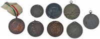 8db-os vegyes, nagyrészt sport emlékérem tétel, közte 1966. 'Postás Sport Egyesület' ezüstözött bronz díjérem (40mm) T:vegyes