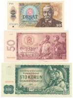 Csehszlovákia 1961. 100K + 1964. 50K + 1986. 10K T:XF-F közte szép papír, foltCzechoslovakia 1961. 100 Korun + 1964. 50 Korun + 1986. 10 Korun C:XF-F with fine paper and spot in it
