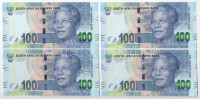 Dél-Afrika DN (2014) 100R (4db) közeli sorszámok T:UNC,AUSouth Africa ND (2014) 100 Rand (4pcs) close serials C:UNC,AU