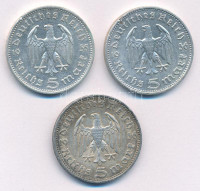 Német Harmadik Birodalom 1935F 5M Ag 'Hindenburg' T:2 patina, ph. patina German Third Reich 1935F 5 Reichsmark Ag 'Hindenburg' C:XF patina, edge error Krause KM# 86