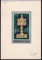 1969 Légrády Sándor: Magyar ötvösművészet 1Ft bélyegterv, a tervező aláírásával. Képméret: 70 x 115 mm