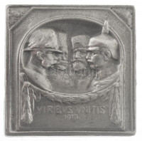 Osztrák-Magyar Monarchia 1915. 'VIRIBVS VNITIS 1915 - FRANZ JOSEF-MEHMED V-WILHELM II-FERDINAND I' ezüstözött tombak sapkajelvény (33x33mm) T:2Austro-Hungarian Monarchy 1915. 'VIRIBVS VNITIS 1915 - FRANZ JOSEF-MEHMED V-WILHELM II-FERDINAND