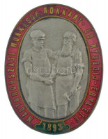1893. 'Magyarországi Munkások Rokkant- És Nyugdíj-Egylete' zománcozott, ezüstözött gomblyukjelvény (34x26mm) T:2 kis zománchiba