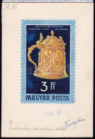 1969 Légrády Sándor: Magyar ötvösművészet 3Ft bélyegterv, a tervező aláírásával. Képméret: 85 x 130 mm