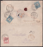 1875 Levél Színesszámú 5kr + 2 x 10kr bérmentesítéssel Párizsba küldve, tartalommal (UPU előtti krajcáros levél rendkívül ritka) RRR, kiállítási célból szétnyitva