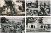 Balatonberény. Képzőművészeti Alap Kiadóvállalat - 4 db modern képeslap (OKISZ üdülő parkja, KSZKBI üdülő, strand bejárata, vitorlások) / 4 modern postcards
