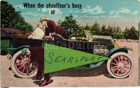When the chauffeur's busy at Searsport; romantic early automobile-era postcard