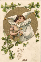 New Year, Clowns, romantic Emb. litho