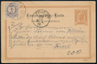 1891 Osztrák díjjegyes levelezőla Színes számú 2kr bélyeggel 'FIUME' - 'TRIEST'