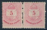 1874 Rózsaszínű 5kr elfogazott pár ritka 11 1/2 : 13 fogazattal (*70.000)
