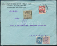 1915 Levél Svédországba Turul 10f bérmentesítéssel, 24Ö portóelőjegyzéssel és forgalmi bélyegekkel lerótt portóval