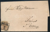 ~1852 I. tipusú 6kr, érdekes nyomat lemezhibákkal levélen 'PESTH'