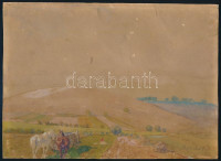 Molnár C. Pál (1894-1981): Lovak a tájban, 1916. Akvarell, papír, jelezve jobbra lent, kissé sérült. 18×24 cm. Nagyon korai munka, gyűjtői darab!