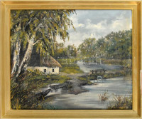Benke S. jelzéssel: Vízparti táj. Olaj, vászon. Keretben. 50x60 cm