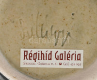 Iparművész mázas kerámia olajmécses, jelzett (Szilágyi), m: 7 cm, d: 10,5 cm
