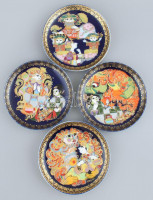 Rosenthal 'Aladdin és a csodalámpa' sorozat, V-VIII., 4 db porcelán dísztányér, tervező: Bjorn Wiinblad. Kézzel festett, jelzett, hibátlan, d: 16 cm