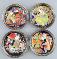 Rosenthal 'Aladdin és a csodalámpa' sorozat, I-IV., 4 db porcelán dísztányér, tervező: Bjorn Wiinblad. Kézzel festett, jelzett, hibátlan, d: 16 cm