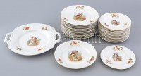 12 személyes süteményes készlet, matricás porcelán, kopott, jelzés nélkül.