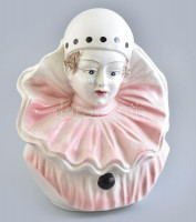 Harlekin bohóc jelzés nélküli kézzel festett porcelán szobor, kis lepattanással 35 cm ,