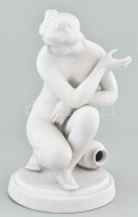Női akt szobor, biszkvit porcelán, jelzéssel, kis kopottsággal, m: 23,5 cm