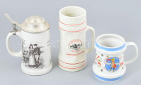 3 db söröskorsó, porcelán, Hollóházi és Lichte GDR, egy ón fedéllel, jelzett, kis kopásokkal, m: 12-19 cm