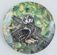 Kowles baglyos porcelán dísztál, Matricás, jelzett, hibátlan 22 cm