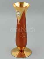 Muránói díszváza, kézzel festett, plasztikus virágszirmokkal, aranyozott, jelzés nélkül, hibátlan, m: 30 cm