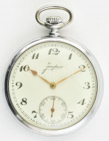 Junghans fém tokos zsebóra, hibátlan számlappal, hátoldalán monogrammal. szép, működő állapotban d: 50 mm