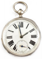 Ezüst (Ag) kulcsos zsebóra. Szép számlappal, jelzett. Működik, kulccsal . d: 47 mm