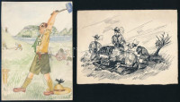 cca 1930 Klf jelzéssel: 4 db cserkész grafika. Ceruza, papír. Jelzett. 17x11 cm-ig