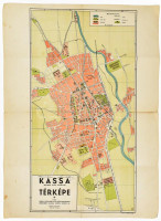 cca 1940 Kassa törvényhatósági jogú szabab királyi város térképe, Wiko Litografia és Könyvnyomdai Műintézet, hajtott, szakadt, 45,5×63 cm